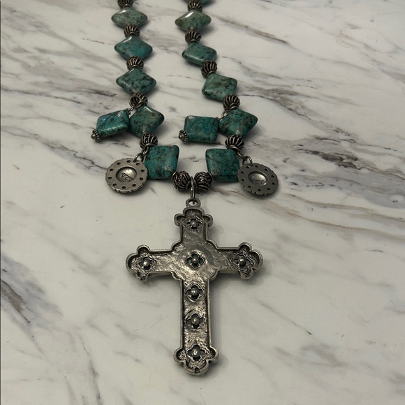 Turquoise Beaded Cross Necklace - Picture 9 of 9